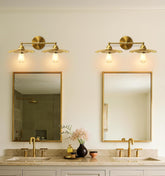 Brass Double Wall Sconce, Vintage Gold Bathroom Vanity Light with Decorative Petal Shades – Bedroom & Hallway Fixture by Franing - Wall,Metal wall light,SHOP ALL