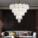 Round Chandelier with Exquisite Alabaster Disks by Franing - Chandelier .SHOP ALL .Alabaster