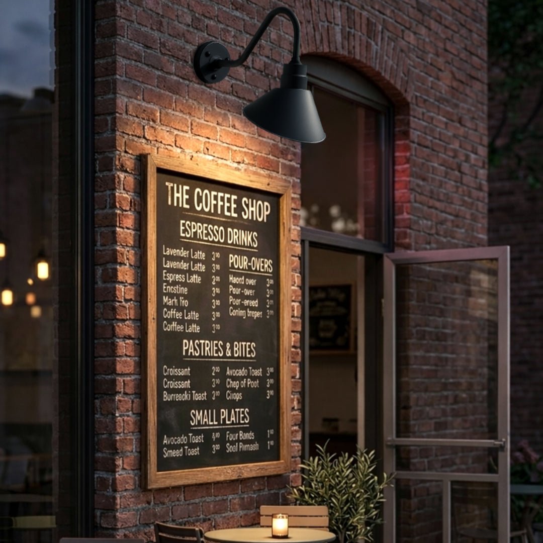 10" Gooseneck Barn Light with Extended Arm - Best for small storefronts, entry signs, boutique signage, and decorative facade lighting (1/2/4/6 Pack) by Franing - SHOP ALL,WALL,BARN，Metal wall light