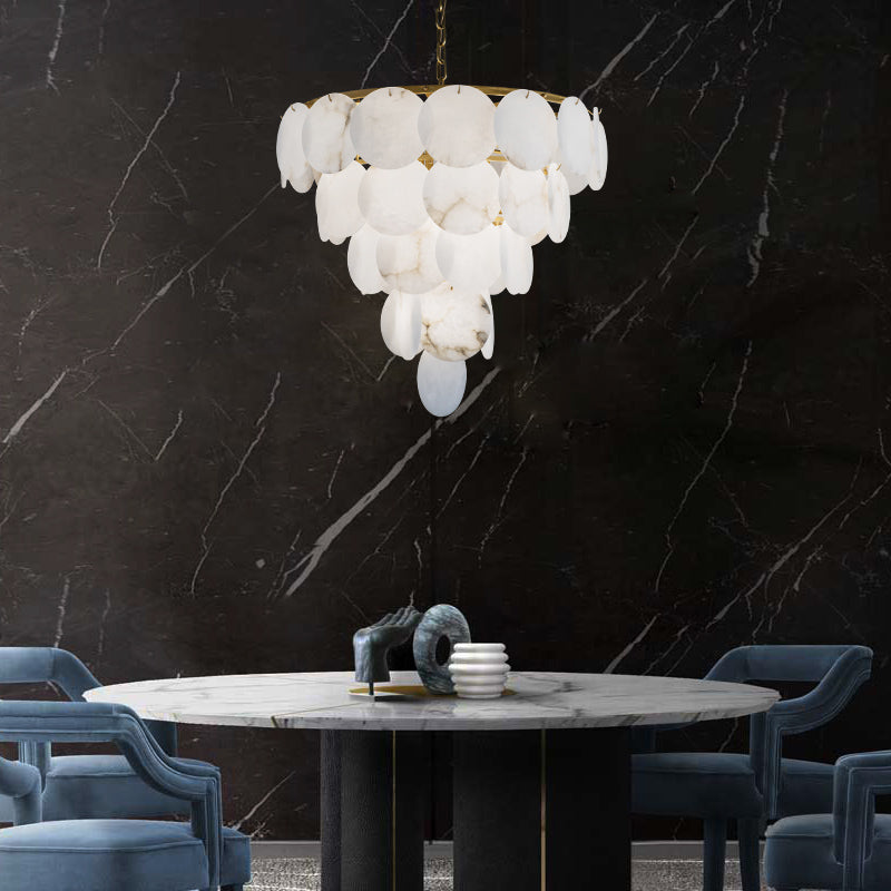 Round Chandelier with Exquisite Alabaster Disks - Franing