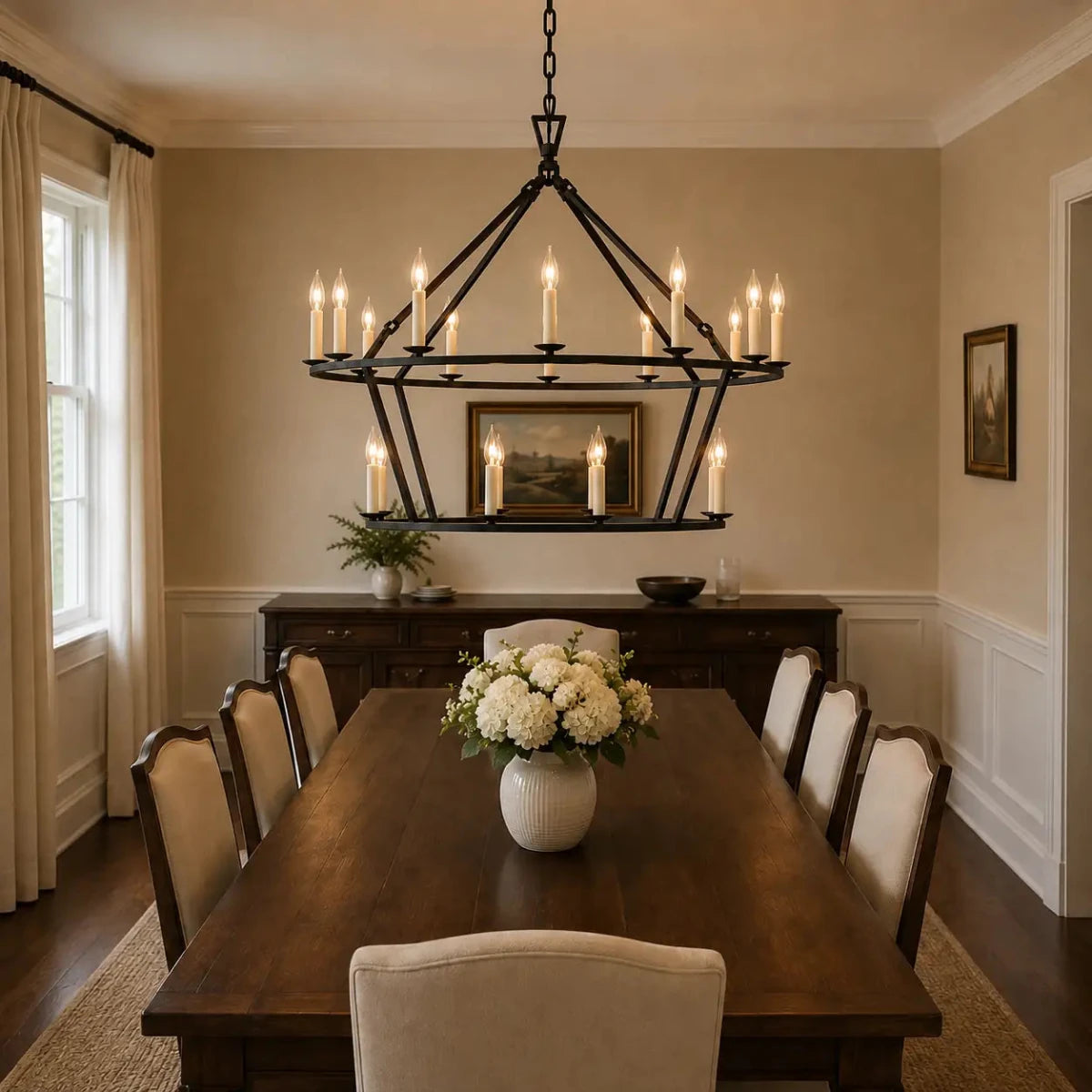 19TH C. ENGLISH OPENWORK TWO - TIER ROUND CHANDELIER 40" by Franing - Chandelier,SHOP ALL,metal chandelier,Farmhouse