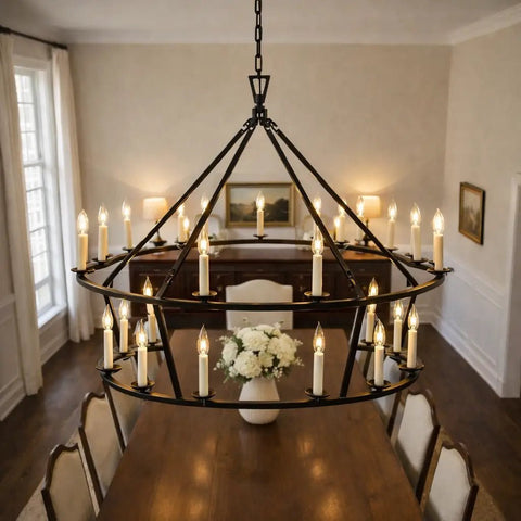 19TH C. ENGLISH OPENWORK TWO - TIER ROUND CHANDELIER 50" by Franing - Chandelier,SHOP ALL,metal chandelier,Farmhouse