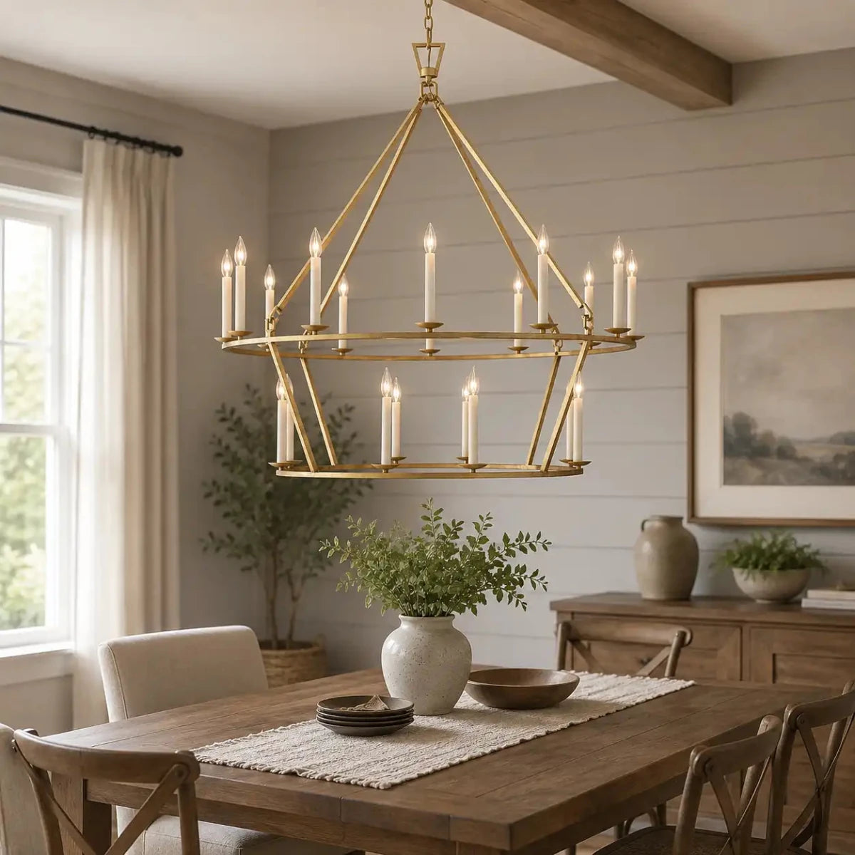 19TH C. ENGLISH OPENWORK TWO - TIER ROUND CHANDELIER 50" by Franing - Chandelier,SHOP ALL,metal chandelier,Farmhouse
