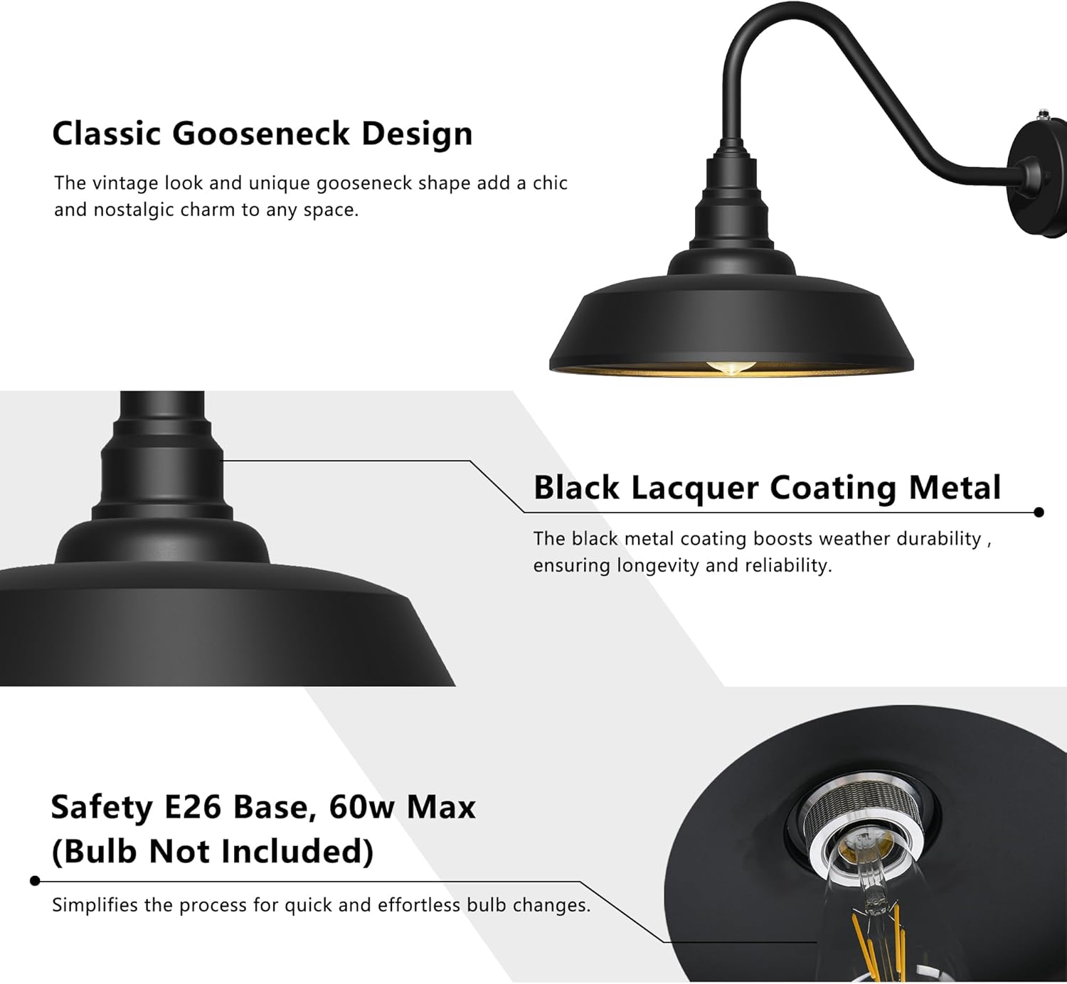 2 pack Dusk to Dawn Barn Light Large Size, Outdoor Waterproof Gooseneck Barn Light by Franing - SHOP ALL,WALL,BARN，Metal wall light