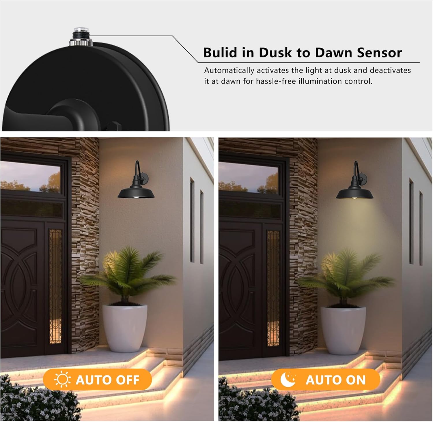 2 pack Dusk to Dawn Barn Light Large Size, Outdoor Waterproof Gooseneck Barn Light by Franing - SHOP ALL,WALL,BARN，Metal wall light