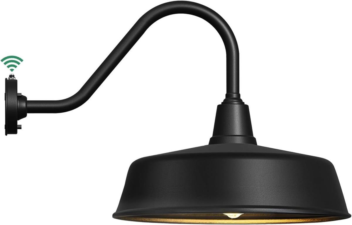 Dusk to Dawn Gooseneck Barn Light – Matte Black Outdoor Wall Fixture