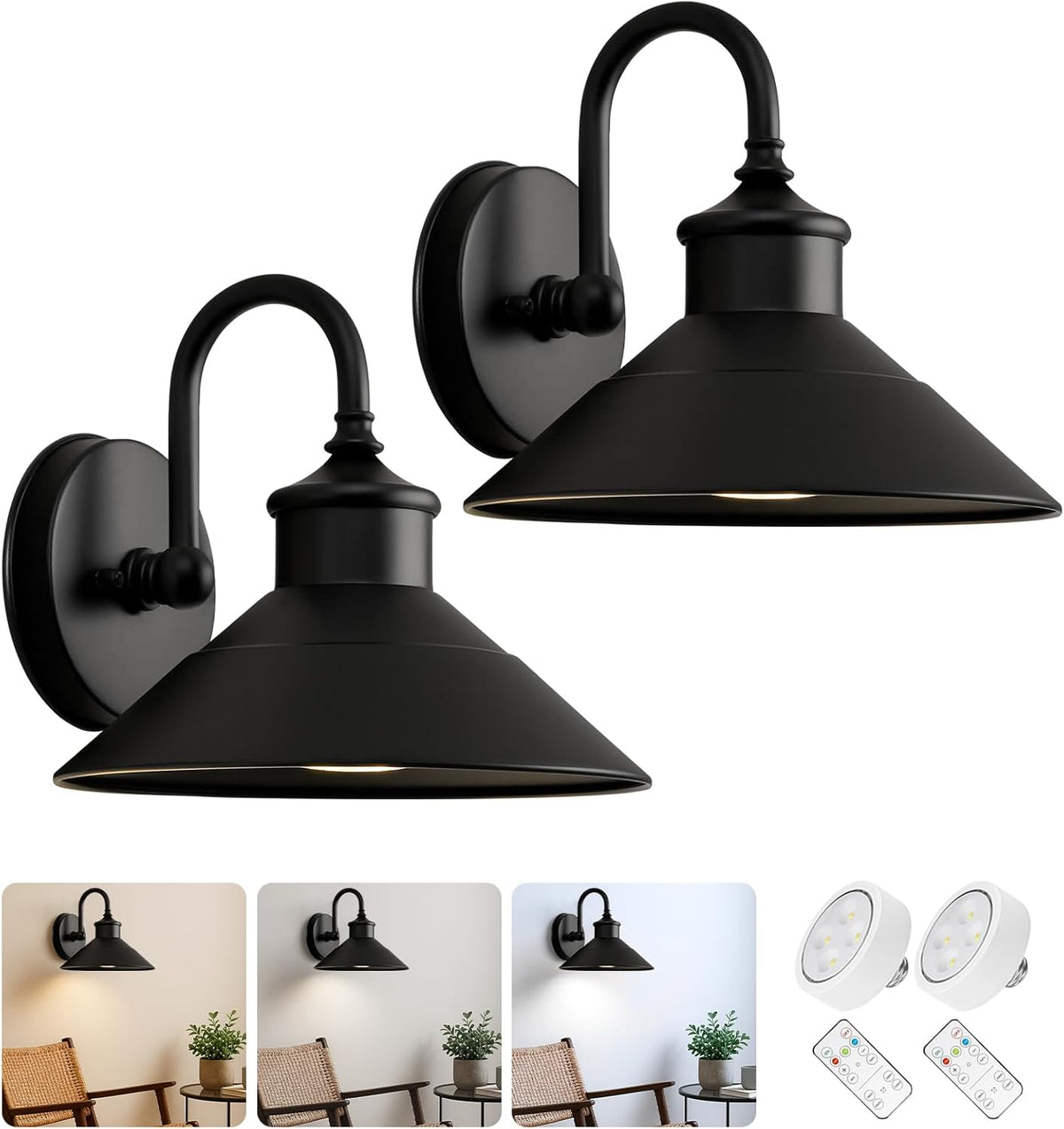 Battery-Powered Wall Light Set of 2, Black Vintage Industrial Style Wireless Wall Light, Installation Video