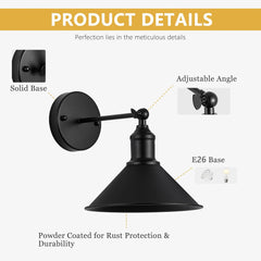 2-pack Vintage Black Battery Operated Wall Light Set of 2, Vintage Wireless Dimmable Wall Light with Remote Control