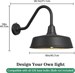 Gooseneck Barn Lights 2-Pack – Dusk to Dawn Outdoor Wall Fixtures Matte Black