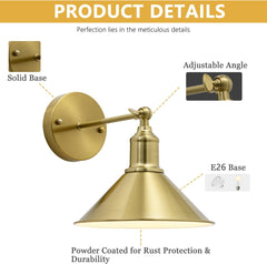 2-pack Vintage Gold Battery Operated Wall Light Set of 2, Vintage Wireless Dimmable Wall Light with Remote Control