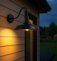 Outdoor Barn Gooseneck Light, Black Farmhouse Industrial Wall Mount Fixture for Porch, Garage, Patio,2-Pack