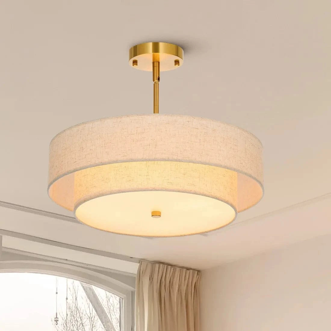 Stylish Drum Living Room Fabric Pendant Light - Franing