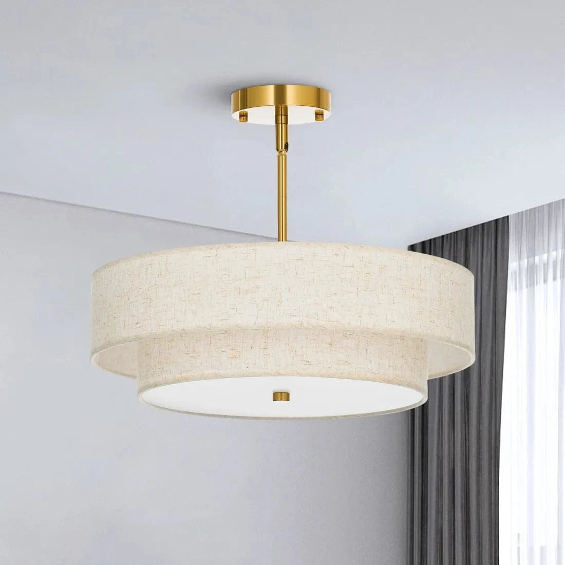 Stylish Drum Living Room Fabric Pendant Light - Franing