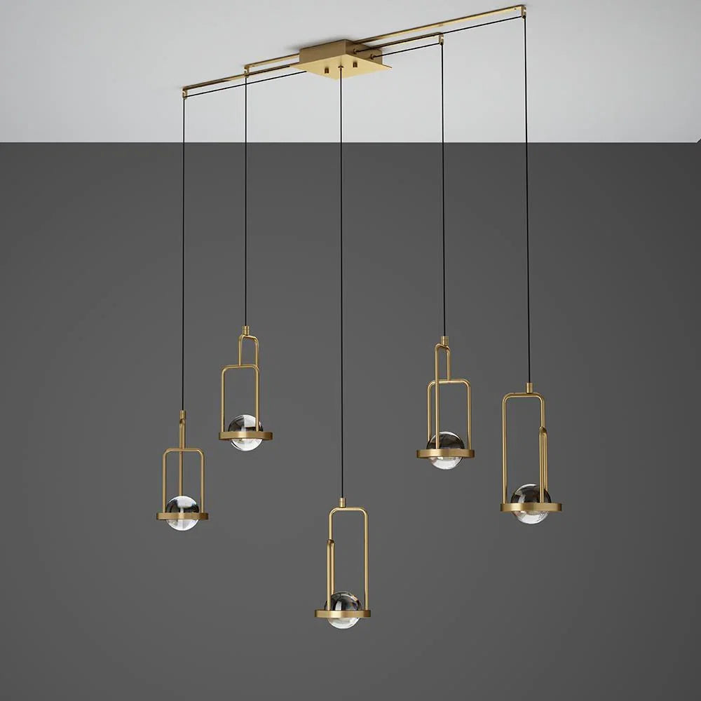Modern Gold Multi-Light Pendant Chandelier, Adjustable Linear Ceiling Light with Clear Glass Globe Shades for Dining Room, Kitchen Island, Living Room