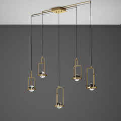 Modern Gold Multi-Light Pendant Chandelier, Adjustable Linear Ceiling Light with Clear Glass Globe Shades for Dining Room, Kitchen Island, Living Room