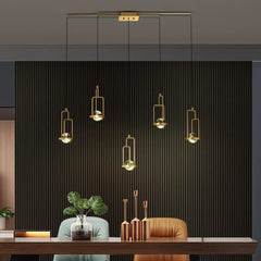 Modern Gold Multi-Light Pendant Chandelier, Adjustable Linear Ceiling Light with Clear Glass Globe Shades for Dining Room, Kitchen Island, Living Room