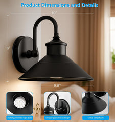 Battery-Powered Wall Light Set of 2, Black Vintage Industrial Style Wireless Wall Light, Installation Video