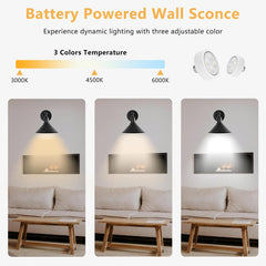 2-pack Vintage Black Battery Operated Wall Light Set of 2, Vintage Wireless Dimmable Wall Light with Remote Control