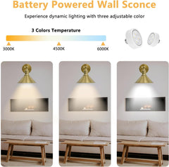 2-pack Vintage Gold Battery Operated Wall Light Set of 2, Vintage Wireless Dimmable Wall Light with Remote Control
