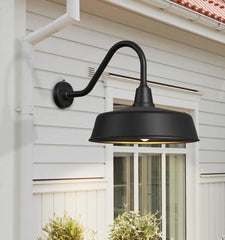 Gooseneck Barn Lights 2-Pack – Dusk to Dawn Outdoor Wall Fixtures Matte Black