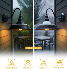 Outdoor Barn Gooseneck Light, Black Farmhouse Industrial Wall Mount Fixture for Porch, Garage, Patio,2-Pack