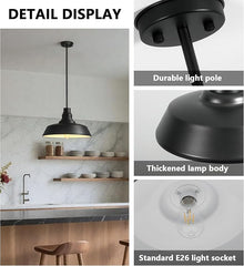Black Farmhouse Pendant Light – Industrial Dome Ceiling Fixture, 15" & 18"