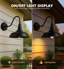 Outdoor Barn Gooseneck Light, Black Farmhouse Industrial Wall Mount Fixture for Porch, Garage, Patio,2-Pack