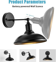 9.5" Black Battery Operated Wall Sconces with Remote, Wireless LED Adjustable Wall Lights, Set of 2 for Bedroom, by Franing - SHOP ALL,WALL，Metal wall light,Battery