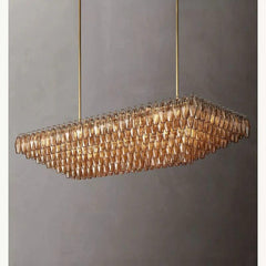 Chiara Glass Tiered Rectangular Chandelier 74" - Franing
