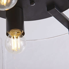 Laia Antique Black Round 3-Light Textured Glass Panels Flush Mount - Franing