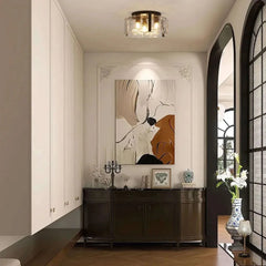 Laia Antique Black Round 3-Light Textured Glass Panels Flush Mount - Franing