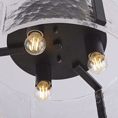 Laia Antique Black Round 3-Light Textured Glass Panels Flush Mount - Franing