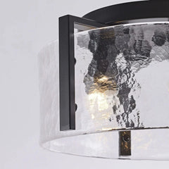 Laia Antique Black Round 3-Light Textured Glass Panels Flush Mount - Franing