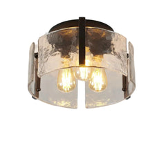 Laia Antique Black Round 3-Light Textured Glass Panels Flush Mount - Franing