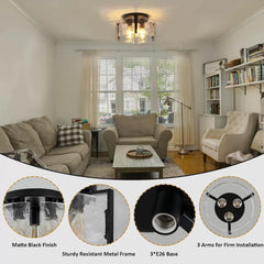Laia Antique Black Round 3-Light Textured Glass Panels Flush Mount - Franing