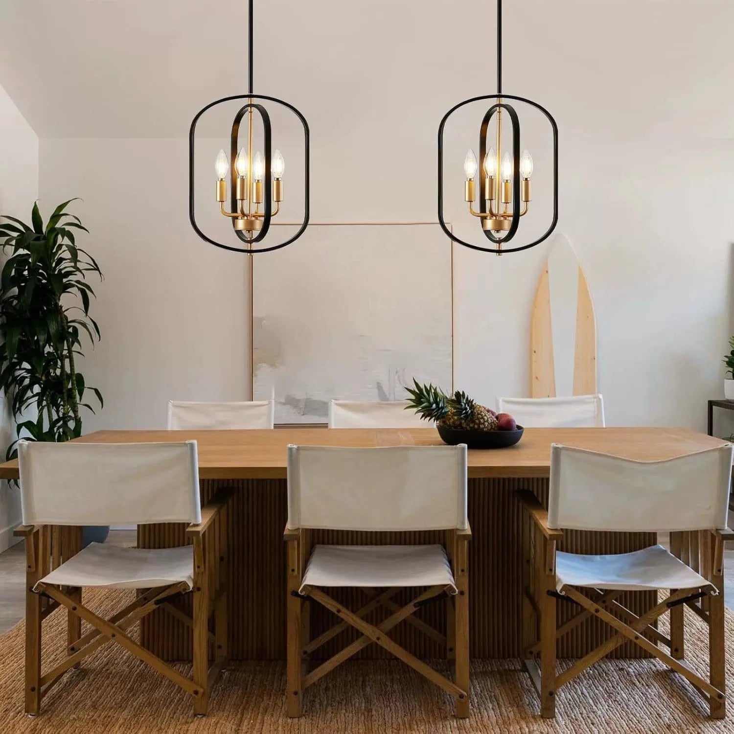 Modern 4-Light Black Gold Metal Chandelier Geometric Candle Pendant Light for pendant - Franing