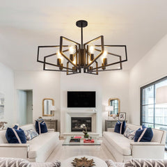 Modern Geometric Farmhouse Chandelier, Black 8-Light Industrial Pendant Light - Franing