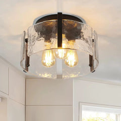 Laia Antique Black Round 3-Light Textured Glass Panels Flush Mount - Franing