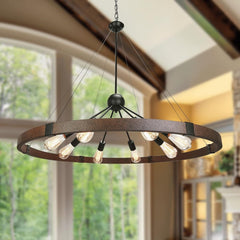 Farmhouse wheel chandelier 8 light metal sputnik pendant light fixture - Franing