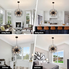 OMUNIN 9-Light Sputnik Chandelier, Mid-Century Starburst Design, Modern Pendant Light - Franing
