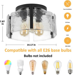 Laia Antique Black Round 3-Light Textured Glass Panels Flush Mount - Franing