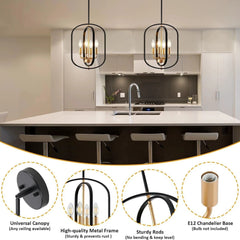 Modern 4-Light Black Gold Metal Chandelier Geometric Candle Pendant Light for pendant - Franing