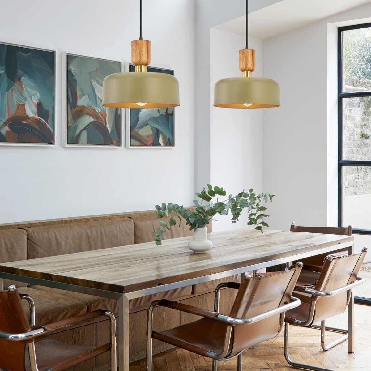 Modern Wood and Brass Adjustable Metal Chandelier - Franing