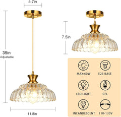 Vintage Gold Petal Glass Bedroom Light, Elegant Modern Fixture  pendant - Franing