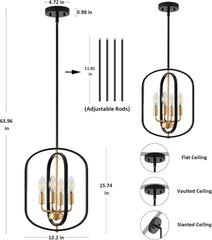 Modern 4-Light Black Gold Metal Chandelier Geometric Candle Pendant Light for pendant - Franing