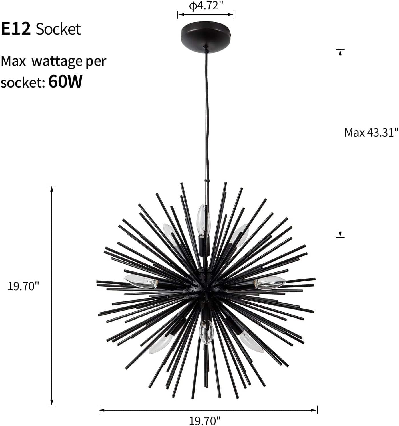 OMUNIN 9-Light Sputnik Chandelier, Mid-Century Starburst Design, Modern Pendant Light - Franing