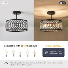 Modern black crystal glass metal chandelier | Entryway ceiling light - Franing
