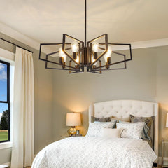Modern Geometric Farmhouse Chandelier, Black 8-Light Industrial Pendant Light - Franing