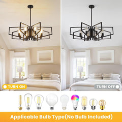 Modern Geometric Farmhouse Chandelier, Black 8-Light Industrial Pendant Light - Franing
