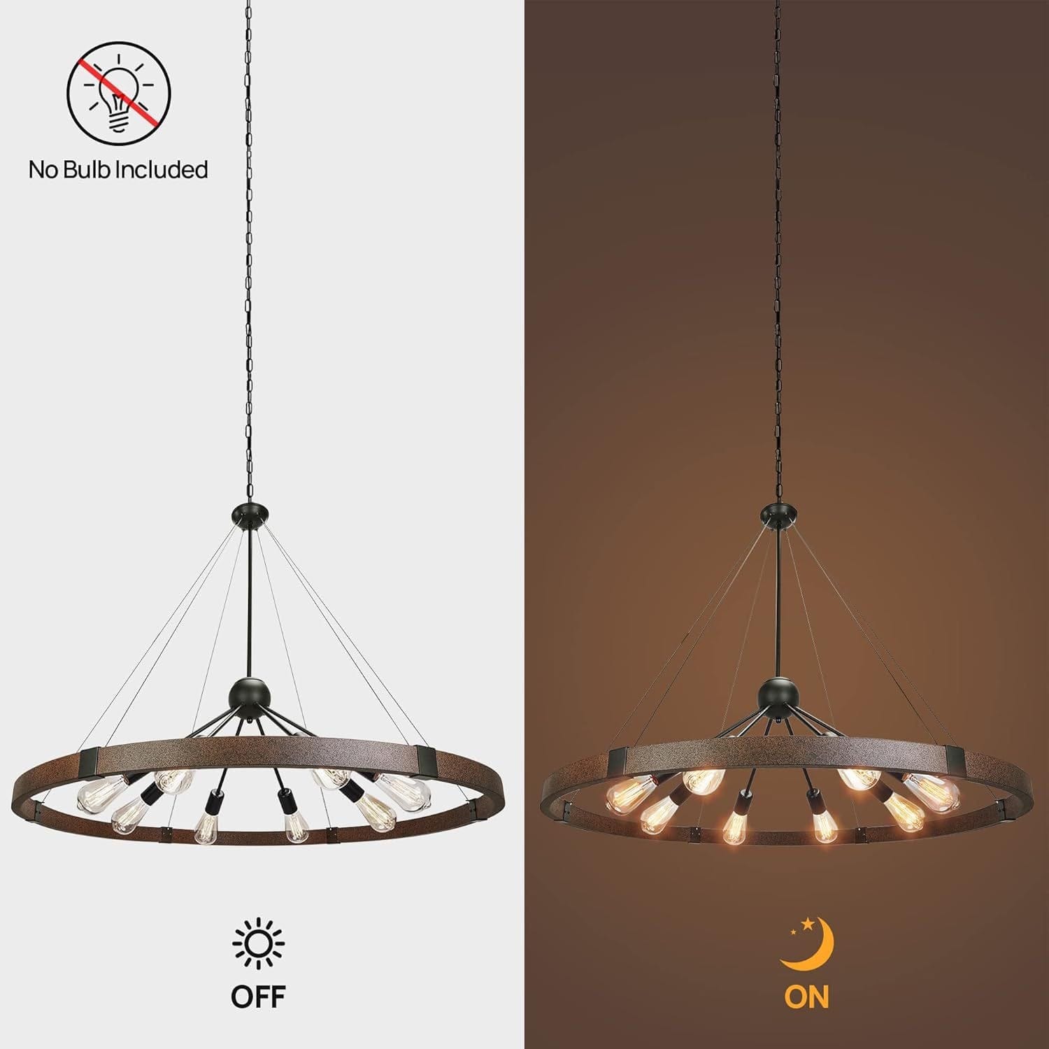 Farmhouse wheel chandelier 8 light metal sputnik pendant light fixture - Franing